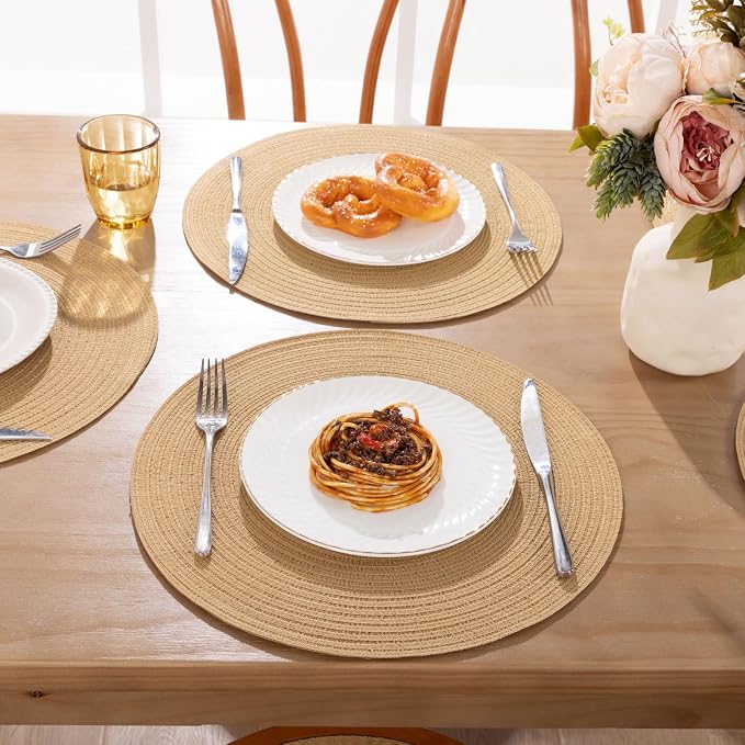 SHACOS 15 inch Round Braided Placemats Set of 6 Cotton Polyester Heat Resistant - Image 3