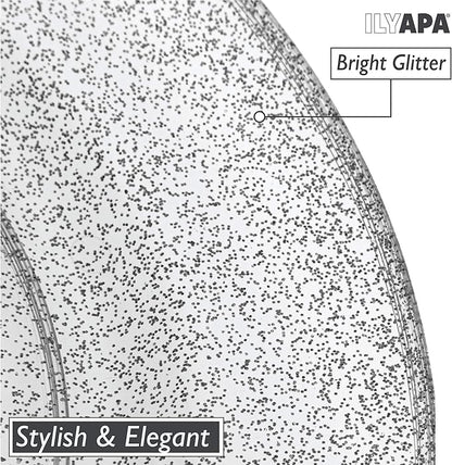 Ilyapa 100 Pack 12 ounce Silver Plastic Bowls, 12 oz Heavy Duty Disposable Plastic Bowls, 12oz Salad, Soup and Dessert Bowl, Wedding, Party Brunch, Silver Glitter