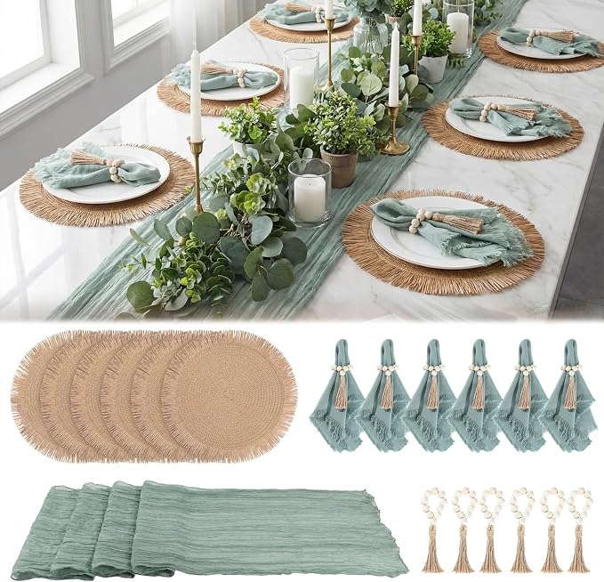 Frienda Set of 6 Boho Table Placemats Round Woven Place Mats Matching Linen by Frienda