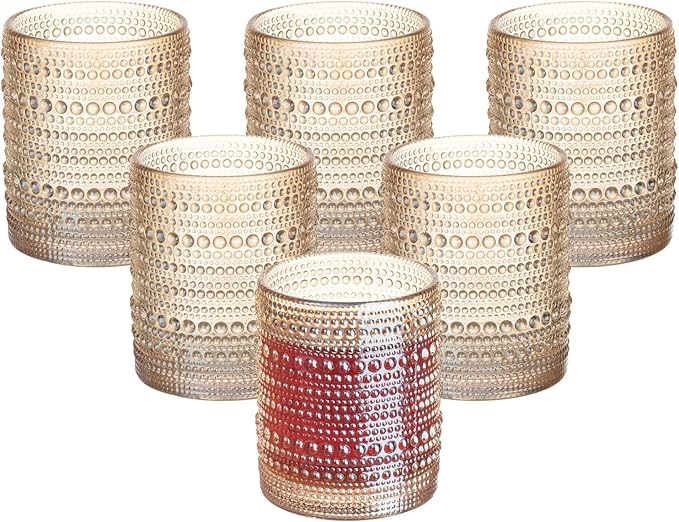 XKXKKE Amber Hobnail Beaded Drinking Glasses Set of 6, 12 oz Vintage Glassware by XKXKKE