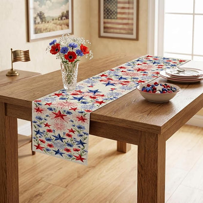 Patriotic Stars Table Runner Independence Day Linen Style Celebration Design - Image 5