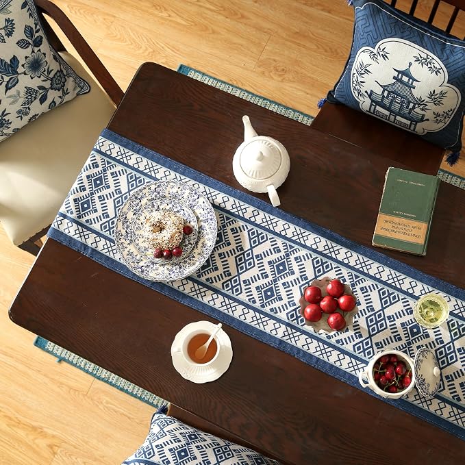 bilin gaier Chinoiserie Blue Stripe Cloth Runner - Image 6
