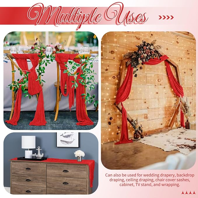 15 Pack Red Table Runner 17 x 108inch Cheesecloth Table Runner Boho Gauze Table - Image 5