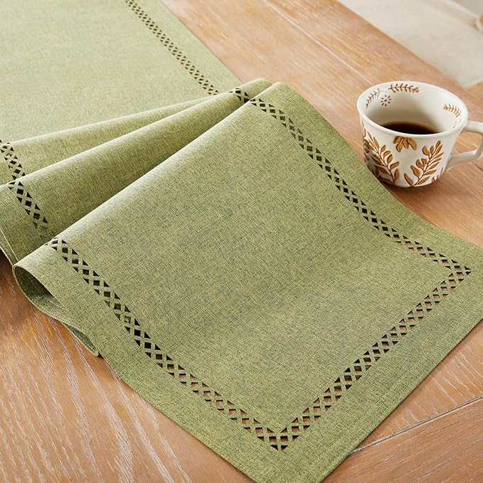 Rustic Burlap Table Runner, Sage Green Table Runners 108 inches Long | Double by Aoztio
