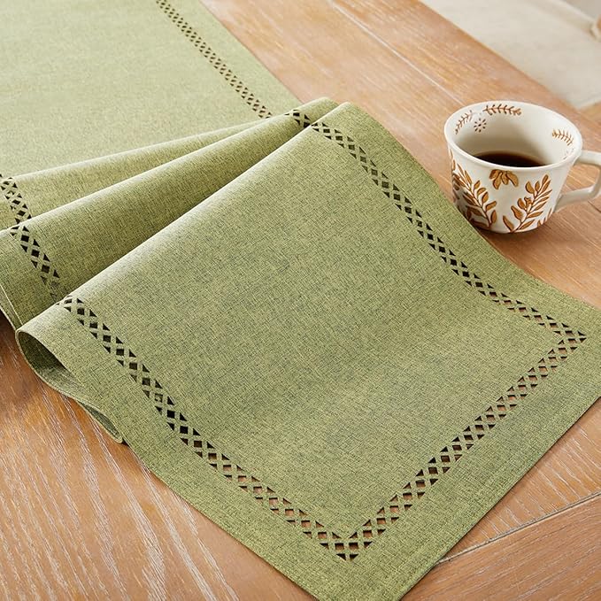 Rustic Burlap Table Runner, Sage Green Table Runners 36 inches Long | Double by Aoztio