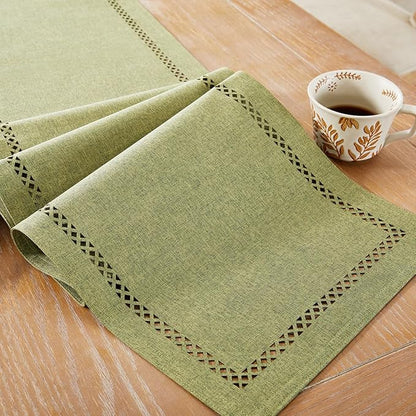 Rustic Burlap Table Runner, Sage Green Table Runners 36 inches Long | Double by Aoztio