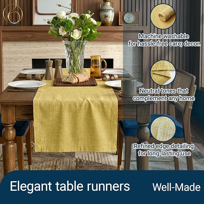 Q&J Fabric Co. Linen-Textured Table Runner 1 Pack 13x72 Inch Gold | Polyester - Image 2