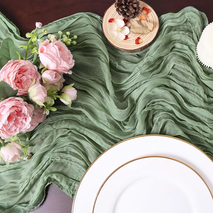 13.3FT Sage Green Cheesecloth Table Runner Spring Easter Decor Rustic Boho - Image 4