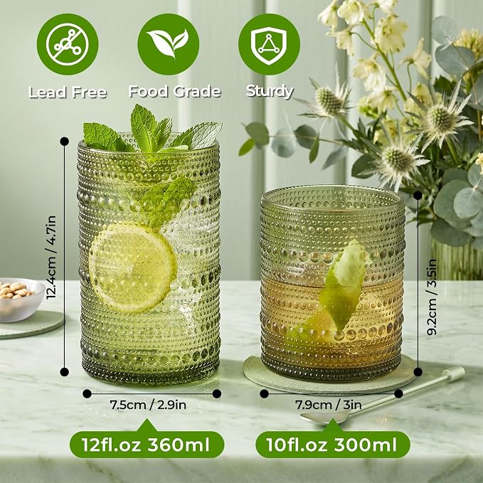 Hobnail Drinking Glasses Set of 12 Kitchen Glass Cups Glassware - Image 2