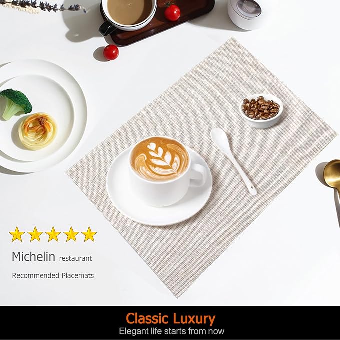Beige Vinyl Placemats Set of 8, Heat Resistant Table Placemats | 18x12 inch - Image 2
