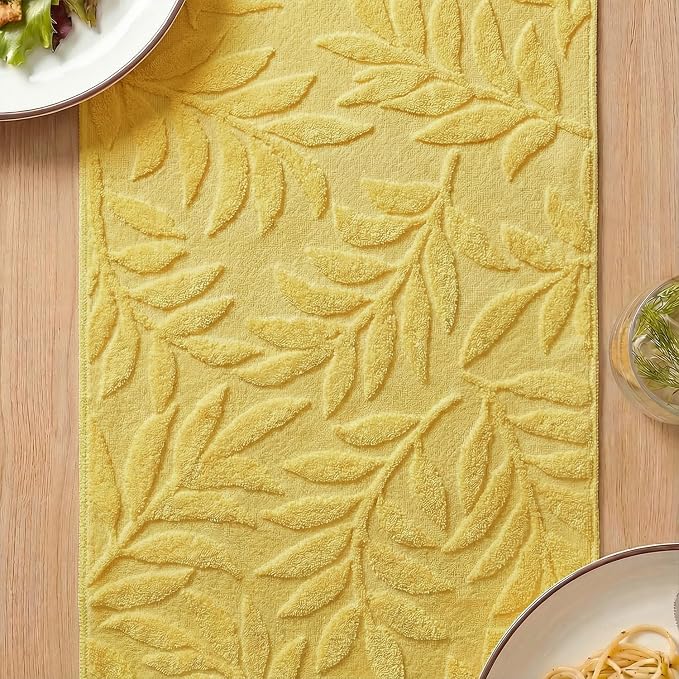 Artoid Mode Yellow Soft 3D Jacquard Leaves 100%Cotton Spring Table Runner - Image 4