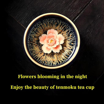 Tenmokus Tea Cup with Peony Flower, 3 oz, Round | Chinese Small Ceramic Teacup - Image 6