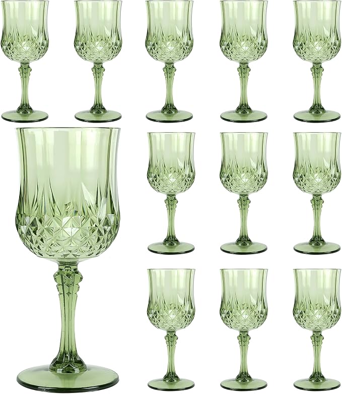 12Pack Plastic Wine Glasses, 7oz Vintage Goblets by LEYIQU