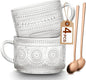Mfacoy Vintage Coffee Mugs Set of 2, 14 oz Embossed Glass Cups by Mfacoyisalifestylebrand