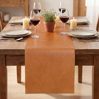 Artoid Mode Rust Double Sided Vinyl Faux Leather Table Runner, Seasonal - Image 2