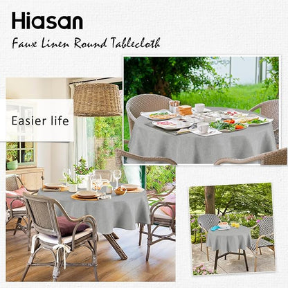 Hiasan 60 Inch Round Tablecloth Linen - Wrinkle and Stain Resistant Washable Polyester Fabric Table Cloth for Patio Dining Room Kitchen Party, Light Grey