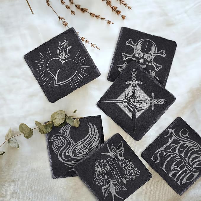 4 Pack 4 Inch Square Black Slate Coasters Set - Image 3
