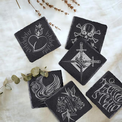 8 Pack 4 Inch Square Black Slate Coasters Set - Image 4