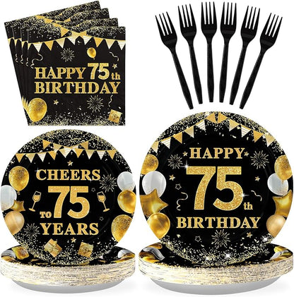 Grencian 96PCS 75th Birthday Party Decorations 75th Birthday Plates and Napkins by Grencian