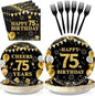 Grencian 96PCS 75th Birthday Party Decorations 75th Birthday Plates and Napkins by Grencian