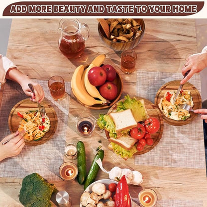 24 Pcs Acacia Wood Dinnerware Set, Round Wooden Plates, Solid Wooden Bowls and - Image 6