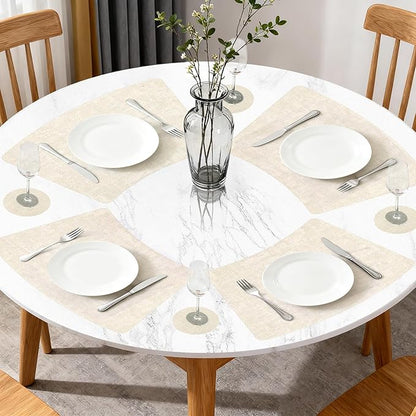 Round Table Placemats Set of 4, Wedge Shaped Faux Leather Table Mats, Heat Resistant Wipeable Washable Place Mats for Dining Table Dinner Kitchen Indoor Outdoor
