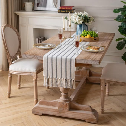 Caflife Boho Table Runner 108 Inchs Long Brown and Beige, Cotton and Linen Woven - Image 7