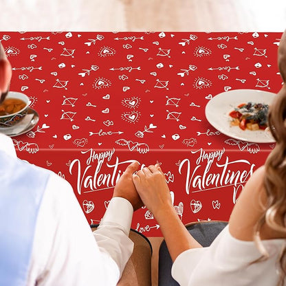 QZYL 4 PCS Valentines Plastic Tablecloths, 54" X 108" Love Heart-Shaped Tablecloths, Disposable Red Valentines Decorations, Rectangle Romantic Galentines Party Favors for Wedding Anniversary Supplies