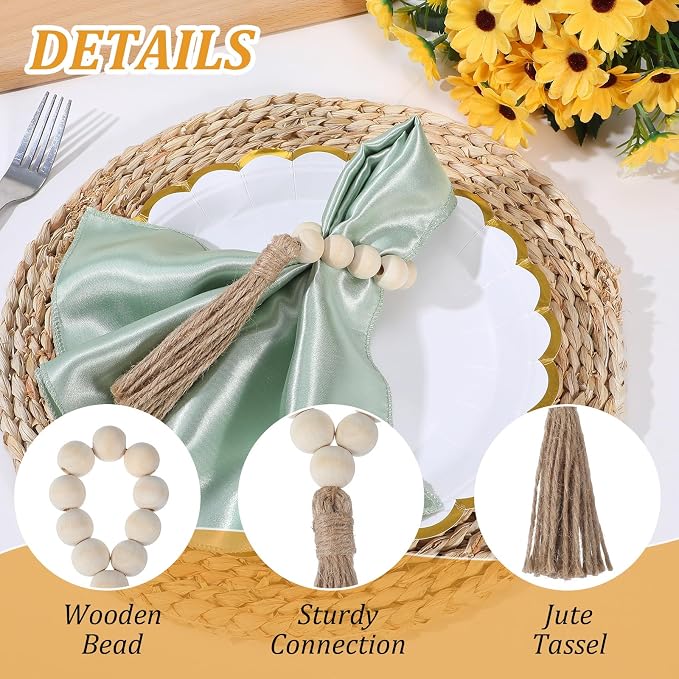 Napkin Rings Set of 8, Boho Wooden Napkin Rings - Image 3