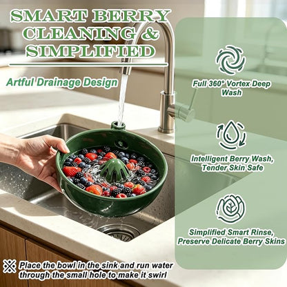 Ceramic Berry Washing Bowl Automatic Self-Spinning Fruit Vegetable Washer - Image 5