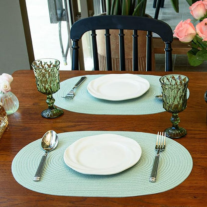 Noctiflorous Oval Braided Placemats Set of 8 Woven 12x18 Inch Non Slip Washable Heat Resistant Place Mats Round Tablemats for Dining Kitchen Party Daily Table Decor Dinner Mats (Mint Green, 8)
