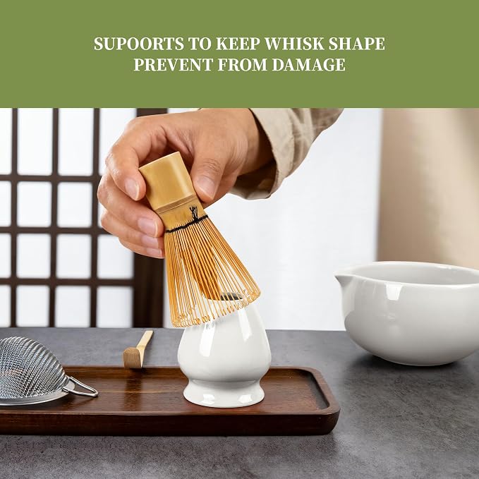 YIBO Matcha Whisk Set White, Matcha Set Kit Includes Ceramic Matcha Bowl - Image 5