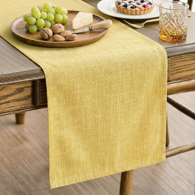 Q&J Fabric Co. Linen-Textured Table Runner 1 Pack 13x72 Inch Gold | Polyester by QJFabricCO