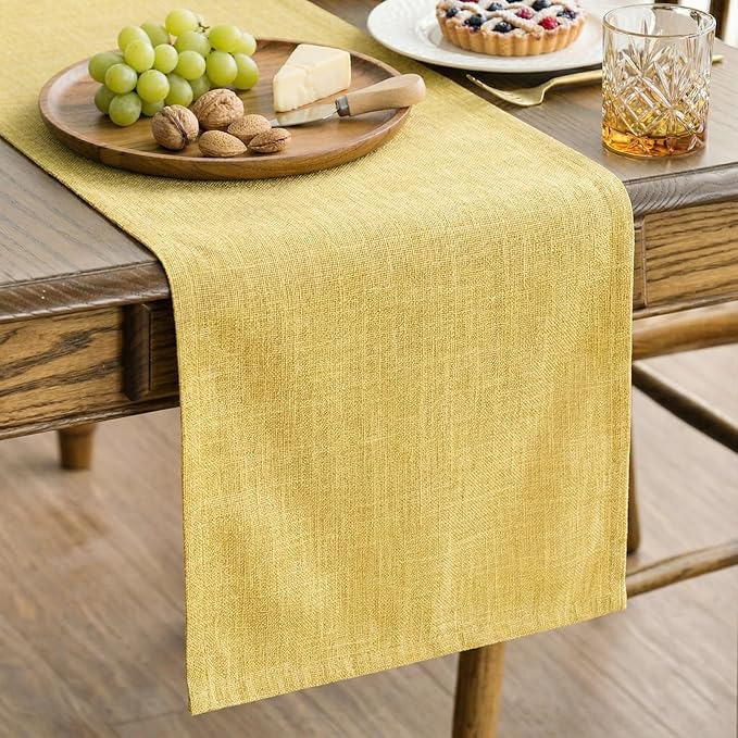 Q&J Fabric Co. Linen-Textured Table Runner 1 Pack 13x84 Inch Gold | Polyester by QJFabricCO