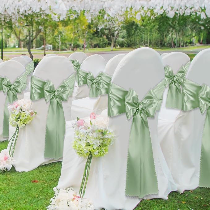 VACVELT Sage Green Satin Table Runners, 12x72 Inch, 12 Pack, Scalloped Edge | - Image 4