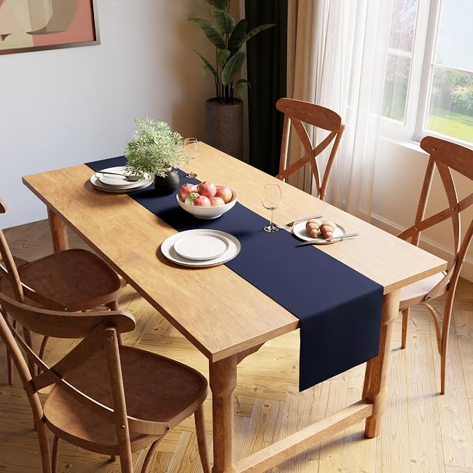 Encasa XO Table Runner, Yarn Dyed Ribbed Cotton 13"x59" | Solid Navy Blue - Image 2