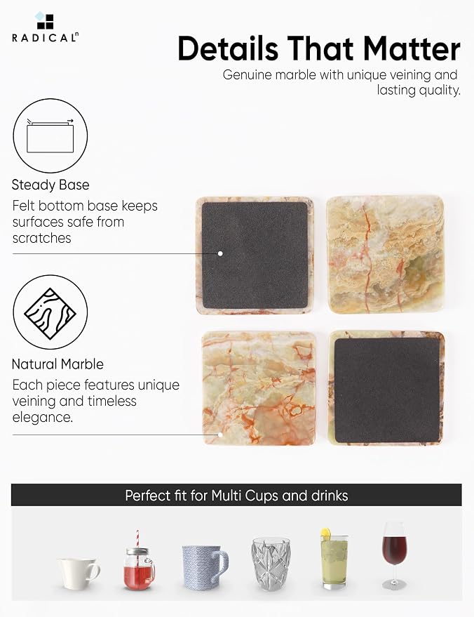 Radicaln Square Marble Coasters Set of 6 - Image 6