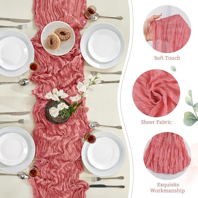 AGIRL 12 Pack Rose Cheesecloth Table Runner 10FT Boho Gauze Home Decor | Rustic - Image 3