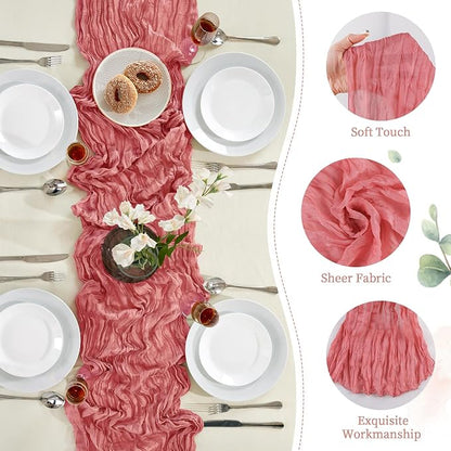 AGIRL 12 Pack Rose Cheesecloth Table Runner 10FT Boho Gauze Home Decor | Rustic - Image 3