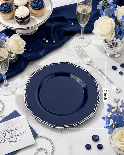 60pcs Blue Plastic Plates - Image 2