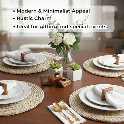 CLEENTABLE Wooden Napkin Rings Set of 12 Fall Decor for Home Square Acacia Wood Napkin Holders for Dining Table Settings Napkin Ring Rustic Table Décor for Weddings, Parties, Everyday Use (Brown)