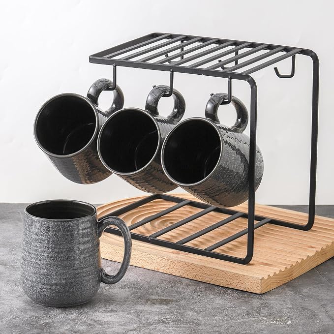 Hasense Dark Grey Coffee Mugs Set of 4, 12oz Ceramic Coffee Cups, Latte Mug - Image 4