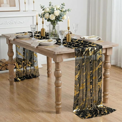Artoid Mode Marble Pattern Black Gauze Table Runner 10FT, Glitter Metallic Foil - Image 3