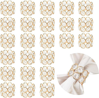 Crystal Metal Napkin Rings Set, Elegant Wedding/Party Table Decor, Shiny Holiday Dinner Accessories Bulk, Bridal Shower Gift, Anniversary, Christmas, Home Decor Essentials (Gold, 24-Pcs)