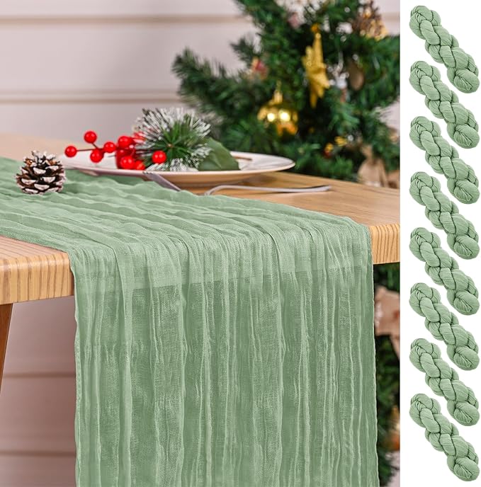 8 Pack Sage Green Table Runner 17 x 108inch Cheesecloth Table Runner Boho Gauze by Lumaycens