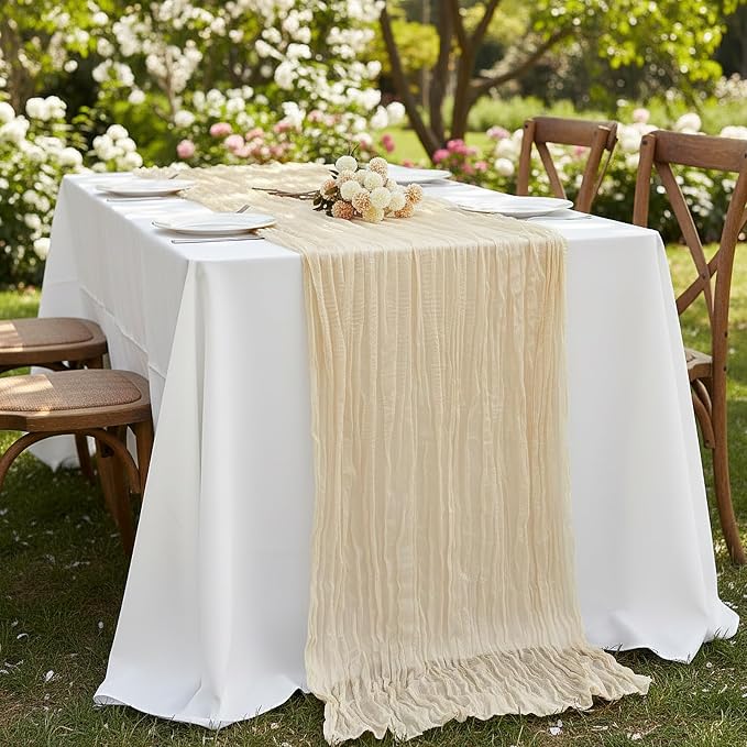 12 Pack Ivory Cream Cheesecloth Table Runner 120 Inch Boho Wedding Decor | - Image 8