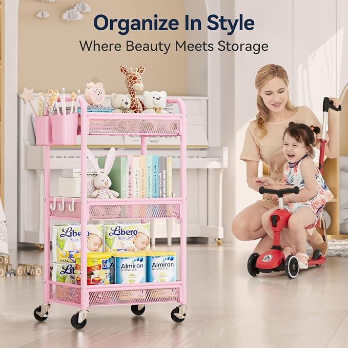3 Tier Metal Rolling Cart, Art Workspace, Bedside Storage - Image 7