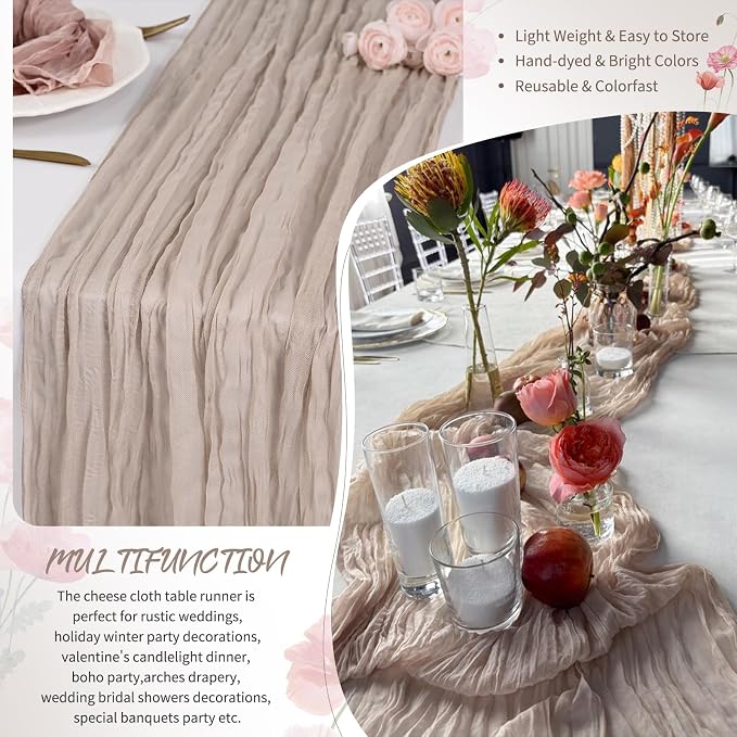 Showgeous 4 Pack Rosy Brown Cheesecloth Table Runner, 17 x 108 Inches | Boho - Image 5