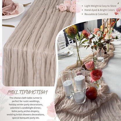 Showgeous 4 Pack Rosy Brown Cheesecloth Table Runner, 17 x 108 Inches | Boho - Image 5