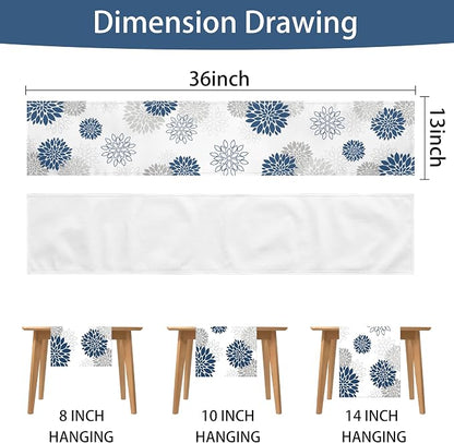 Dahlia Flower Table Runner 13x36 Inch Farmhouse Blue Gray Runners Modern Table - Image 7
